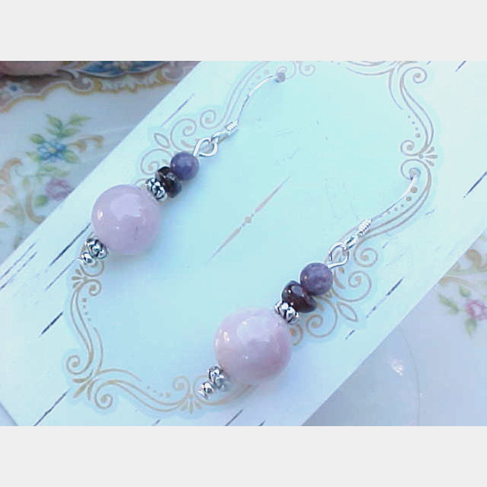 B2g1 Purple Kunzite Genuine Gemstone Earrings Garnet Lepidoite Handmade Artisan